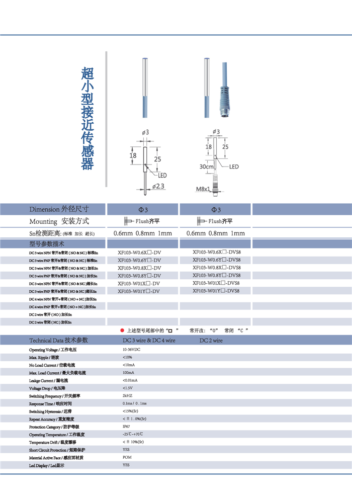 超小型接近傳感器Φ3